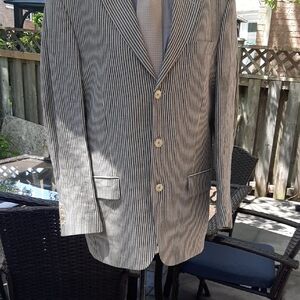 100% Linen Men's Striped Blazer - Navy and White